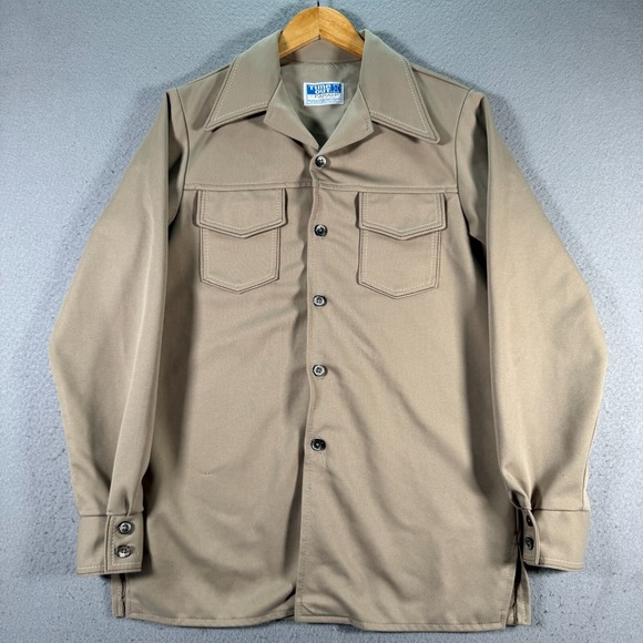 Vintage Time Out Farah Button Up Shirt Mens Medium‎ Brown Flap Pockets USA 70s - Picture 1 of 14
